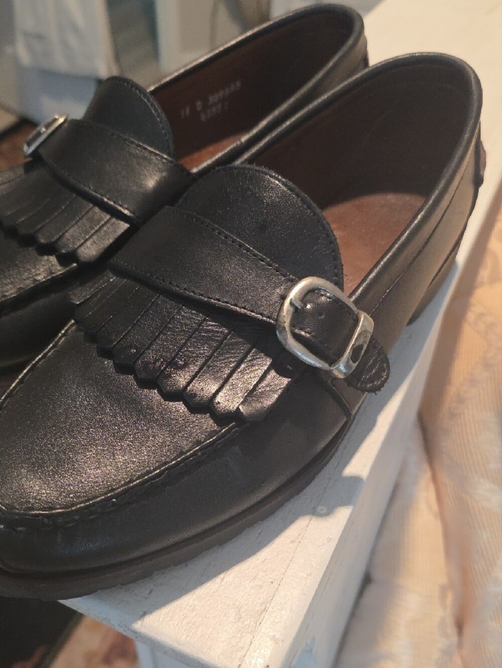 Allen Edmonds Black Leather Kiltie Loafers with Brown Toe - Picture 2 of 11